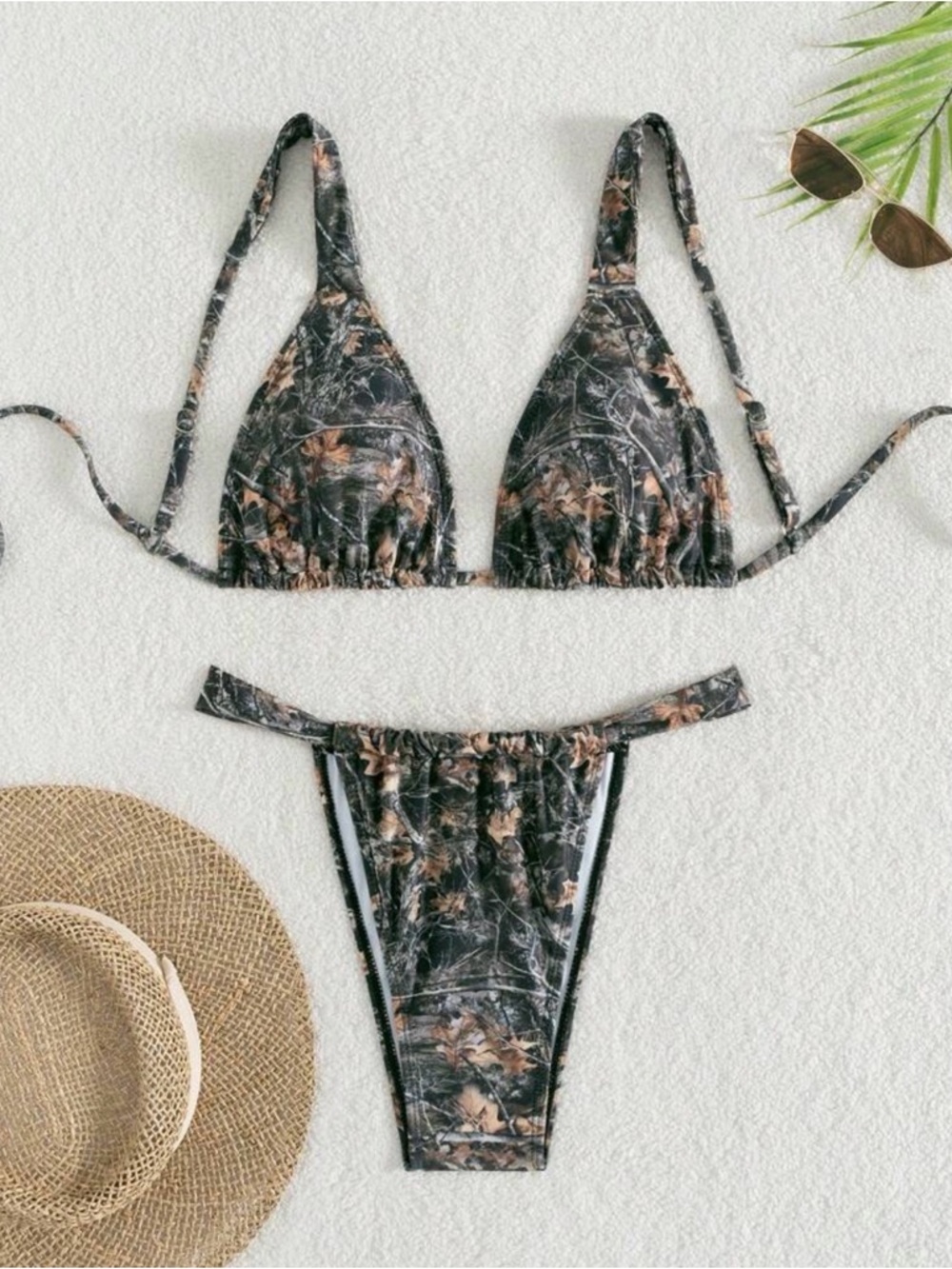 SHEIN Black & Brown Camouflage Triangle Bikini Set